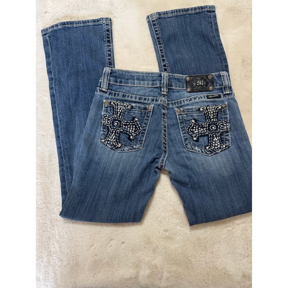 Miss Me Embellished Cross Pocket Bootcut Jeans Distressed TP5009-38 Size 29